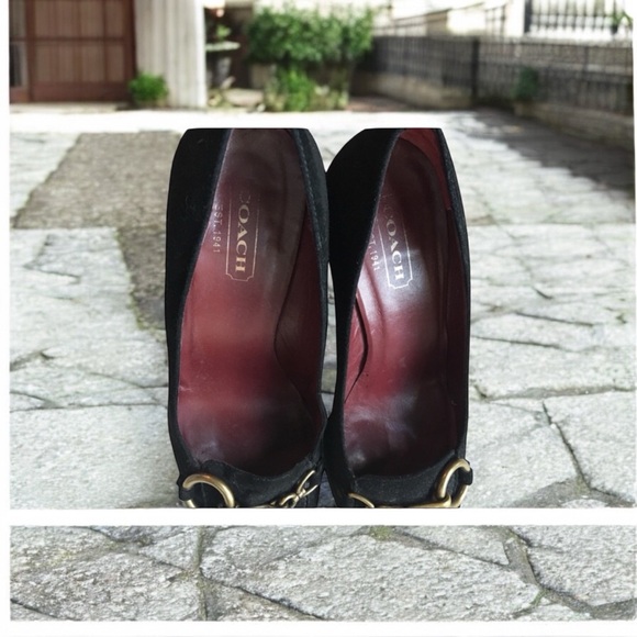 COACH Aubrey Blk Suede Heels with Horse Bit Details. Sz 8 - Picture 4 of 8